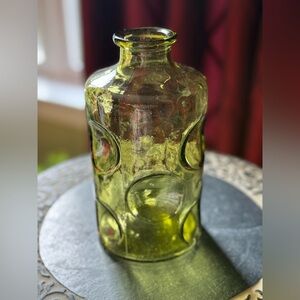 Vintage MCM art glass decanter Empoli, Italy 1960 dimple ,concave circle